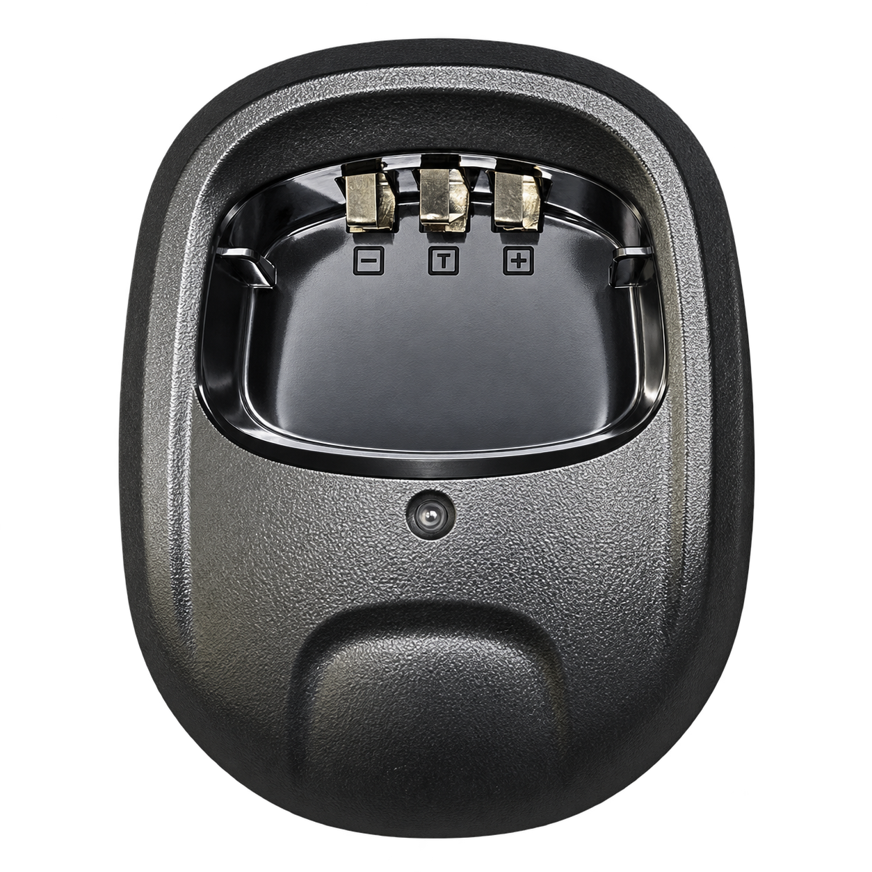DH 2800 single-unit radio charger, front view with charging contacts and indicator light