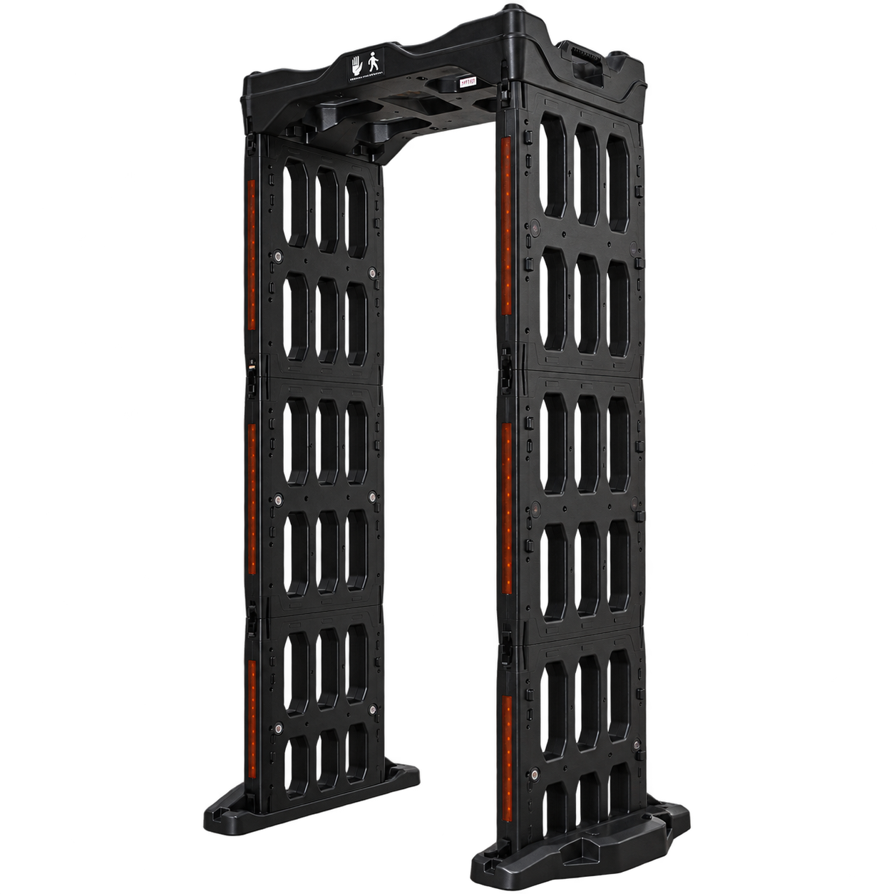 Walk-through metal detector, front three-quarter view